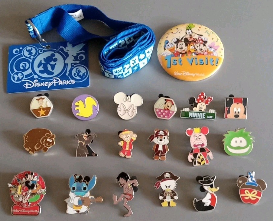 Lot Of 18 Disney Collectible Pins And 1 Disney Parks Lanyard And Pin