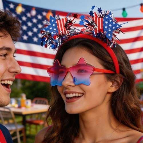 4PACK Patriotic Party Accessories | Independence Day Headband Star Mix Color