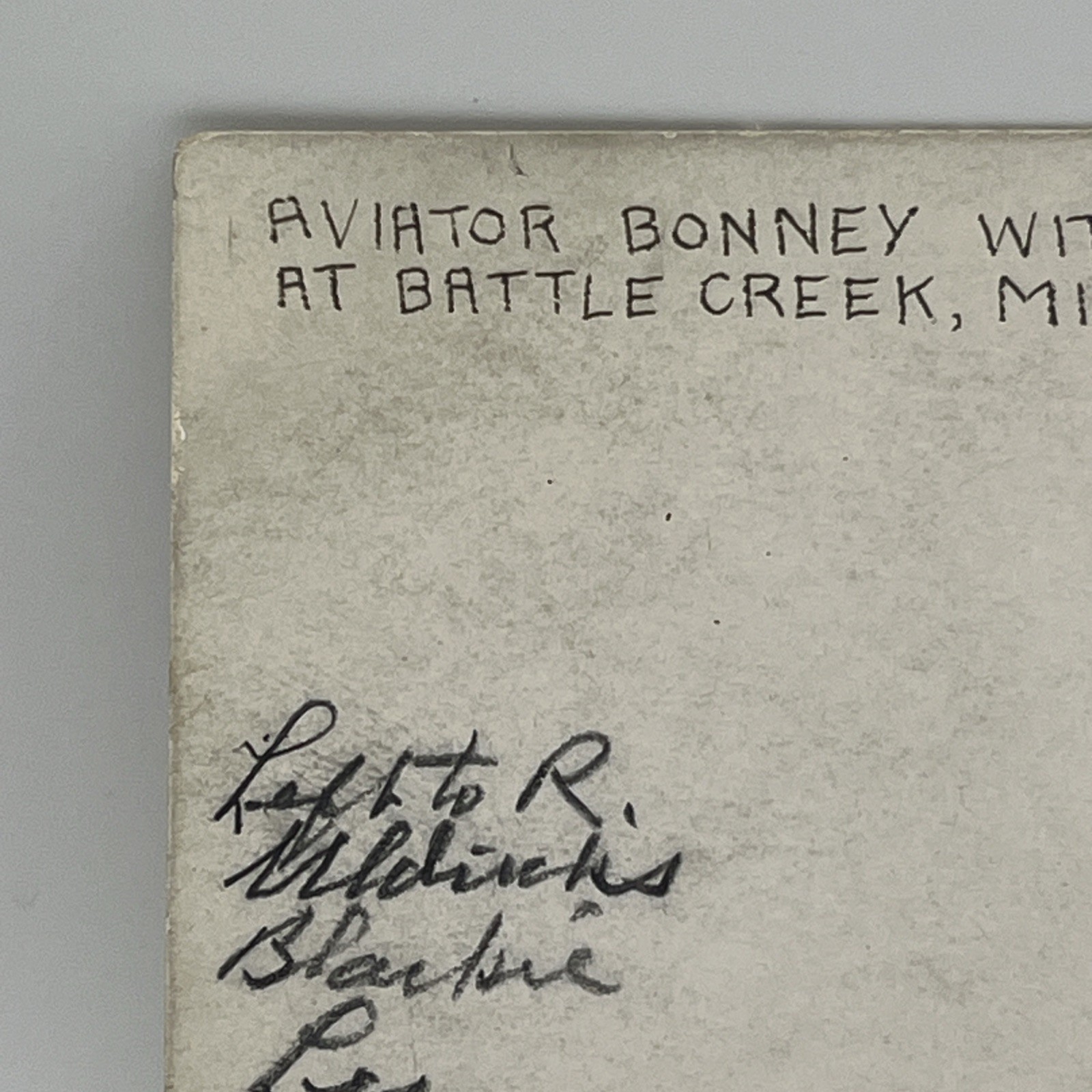 Aviator Bonney With Wright Aeroplane, Battle Creek Michigan RPPC Postcard