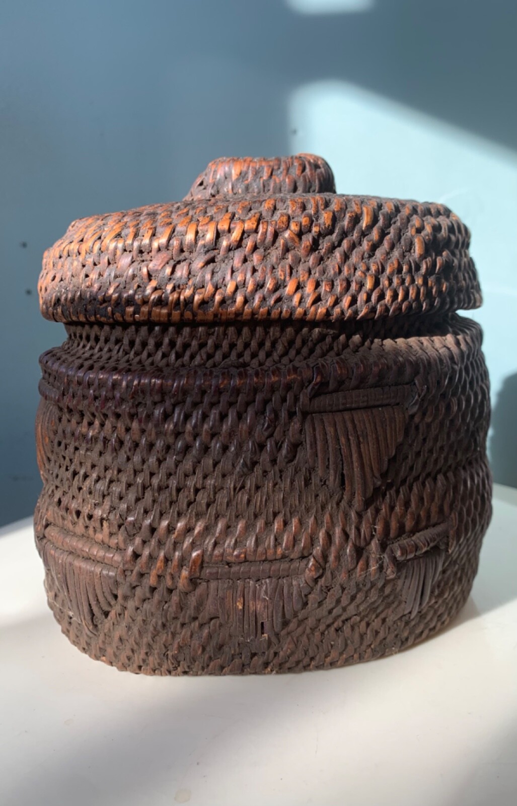 Mid 20th century Kuba food storage basket 6″ tall