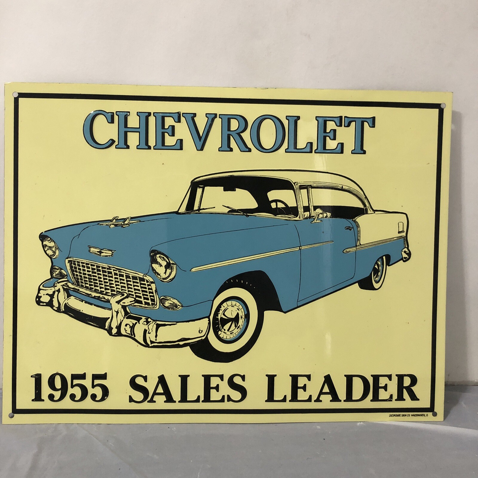TIN METAL EMBOSSED SIGN CHEVROLET 1955 SALES LEADER Belair Hotrod Classic Cars