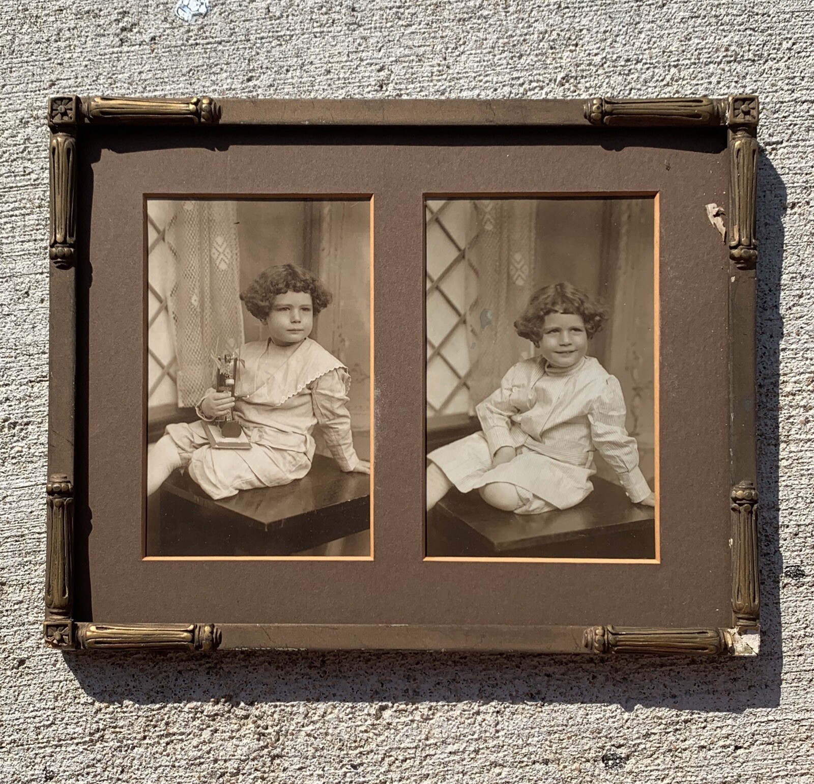 ANTIQUE 1900 PHOTO FRAME 9.5×7.5″ WITH TWO 3×5″ RECTANGULAR PHOTO SLOTS
