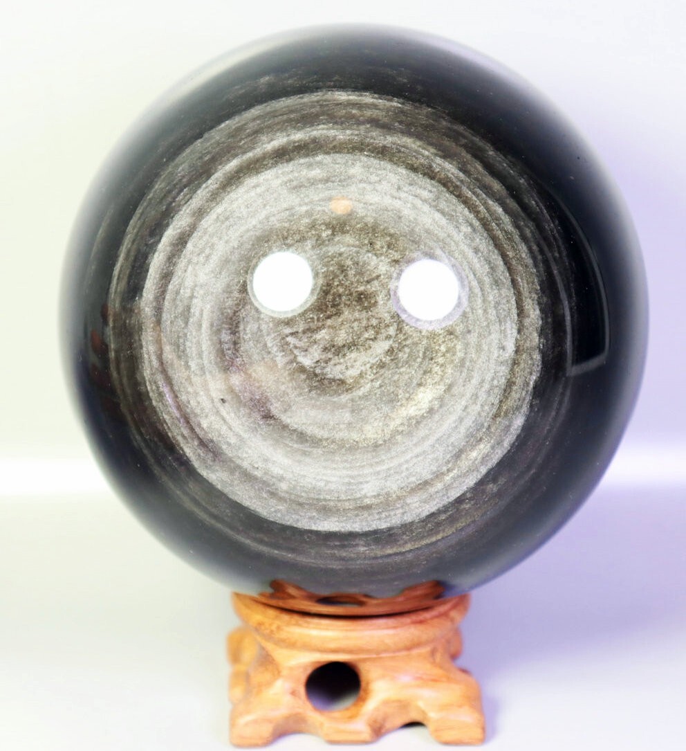 4.17lb Natural Blcak Silver Obsidian Quartz Crystal Polished Sphere Ball /Stand