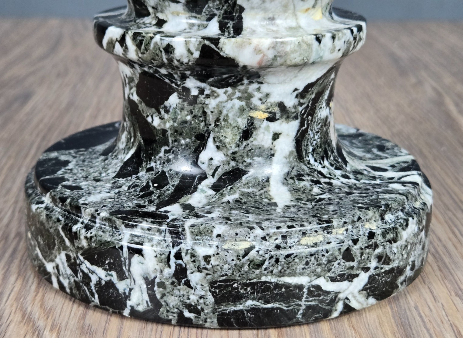 Solid black & white swirl marble urn table lamp, 28″, 20 pounds! brass