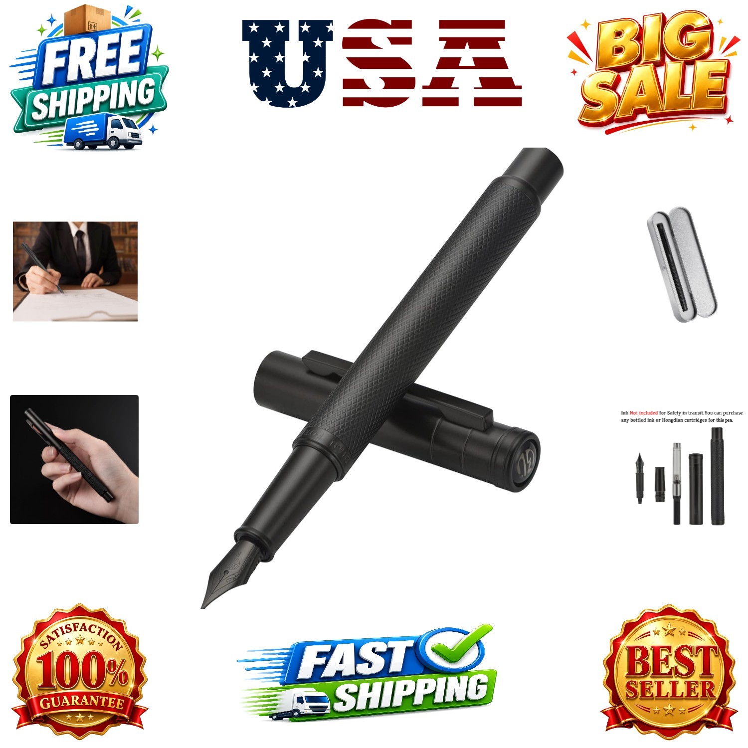 Black Forest Fountain Pen Fine Nib, Ink Cartridge Not Included, Classic Desig…