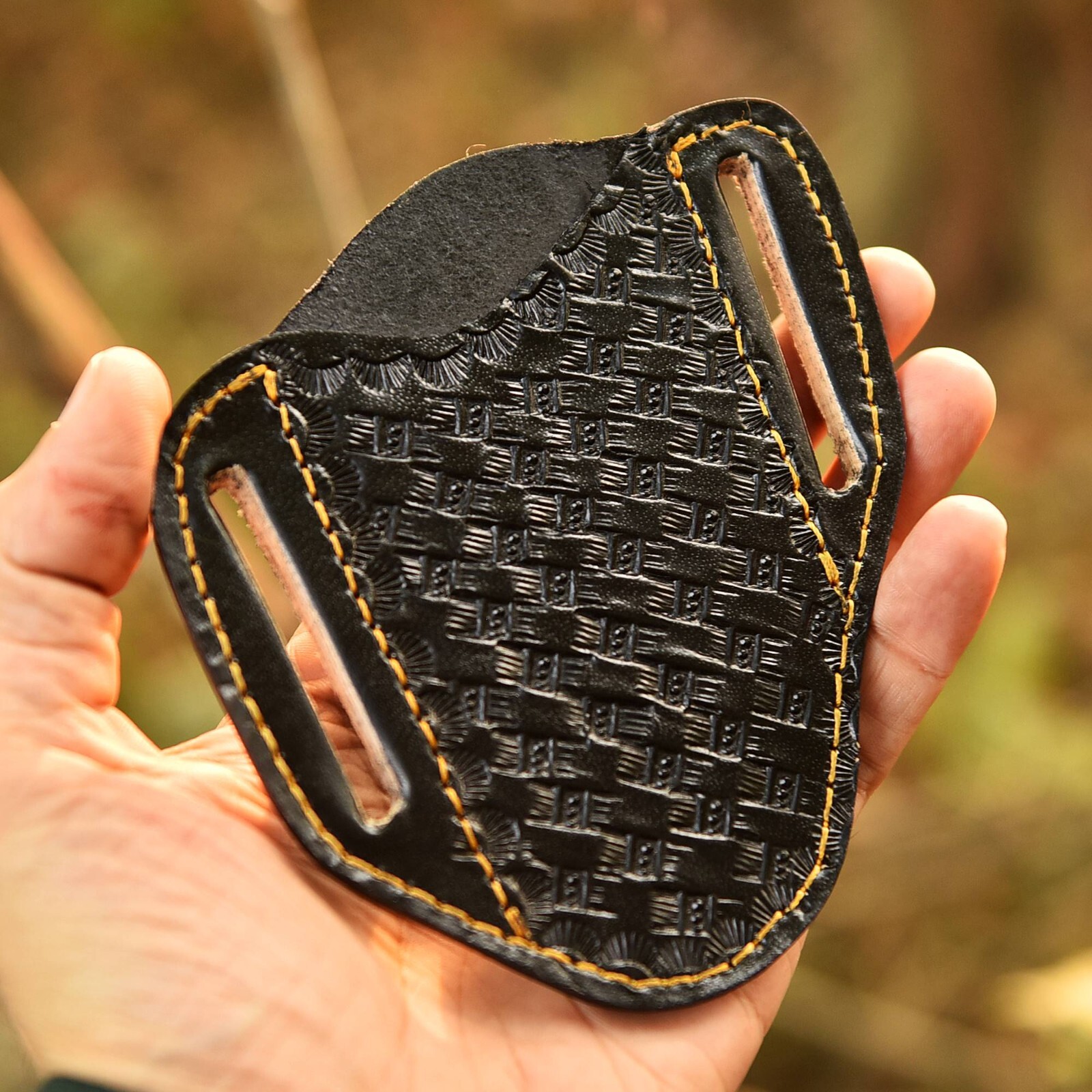 PANCAKE Black Engraving Leather Knife sheath Fixed Blade & Folding Pocket knife