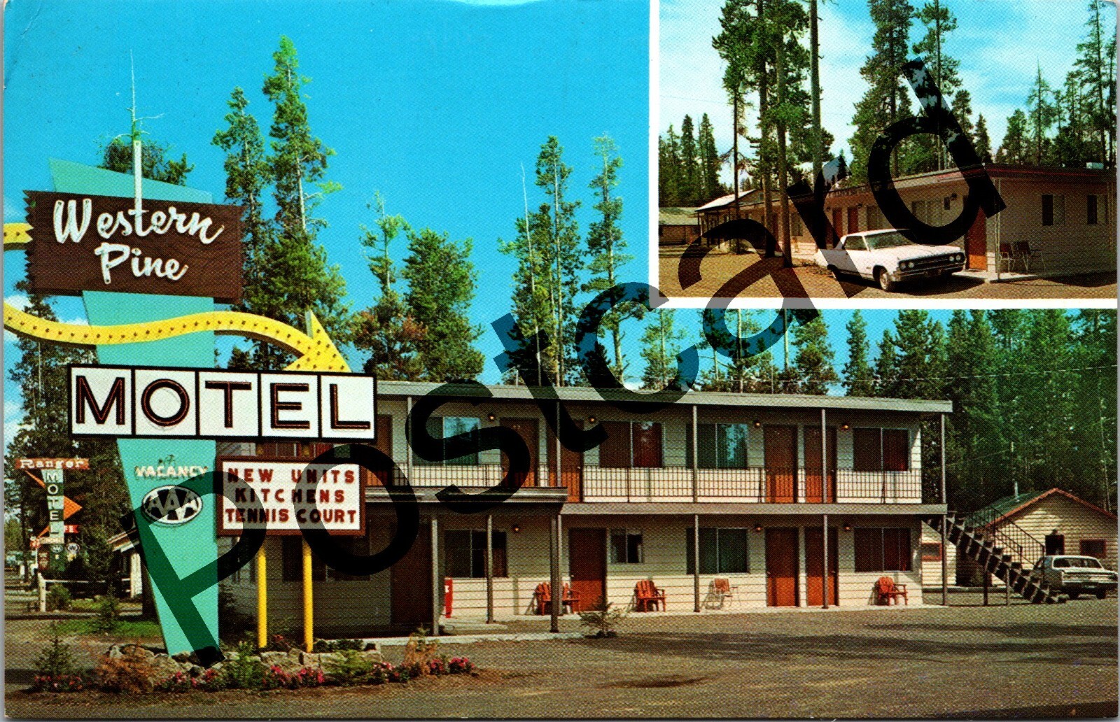 WEST YELLOWSTONE MT Western Pine Motel, Frank Turner & Bob Harker postcard jj082