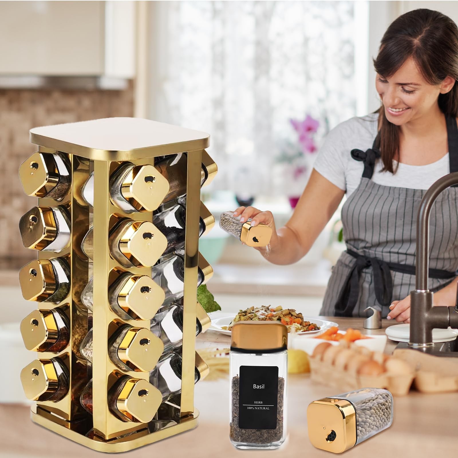 Thyeuism Kitchen Stainless Steel Spice Rack 20 Food Grade Glass Cans-275 Spice