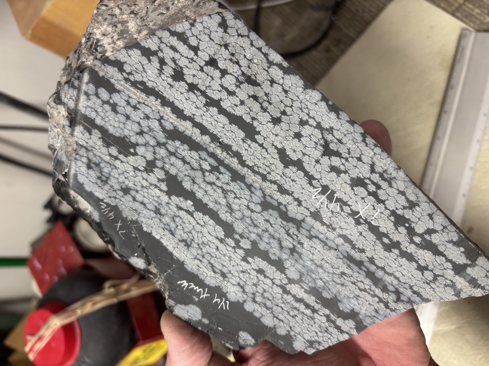 Beautiful Snow Flake Obsidian 1 1/4” Thick Slab Cabochon Material HUGE 7 X 4 1/2