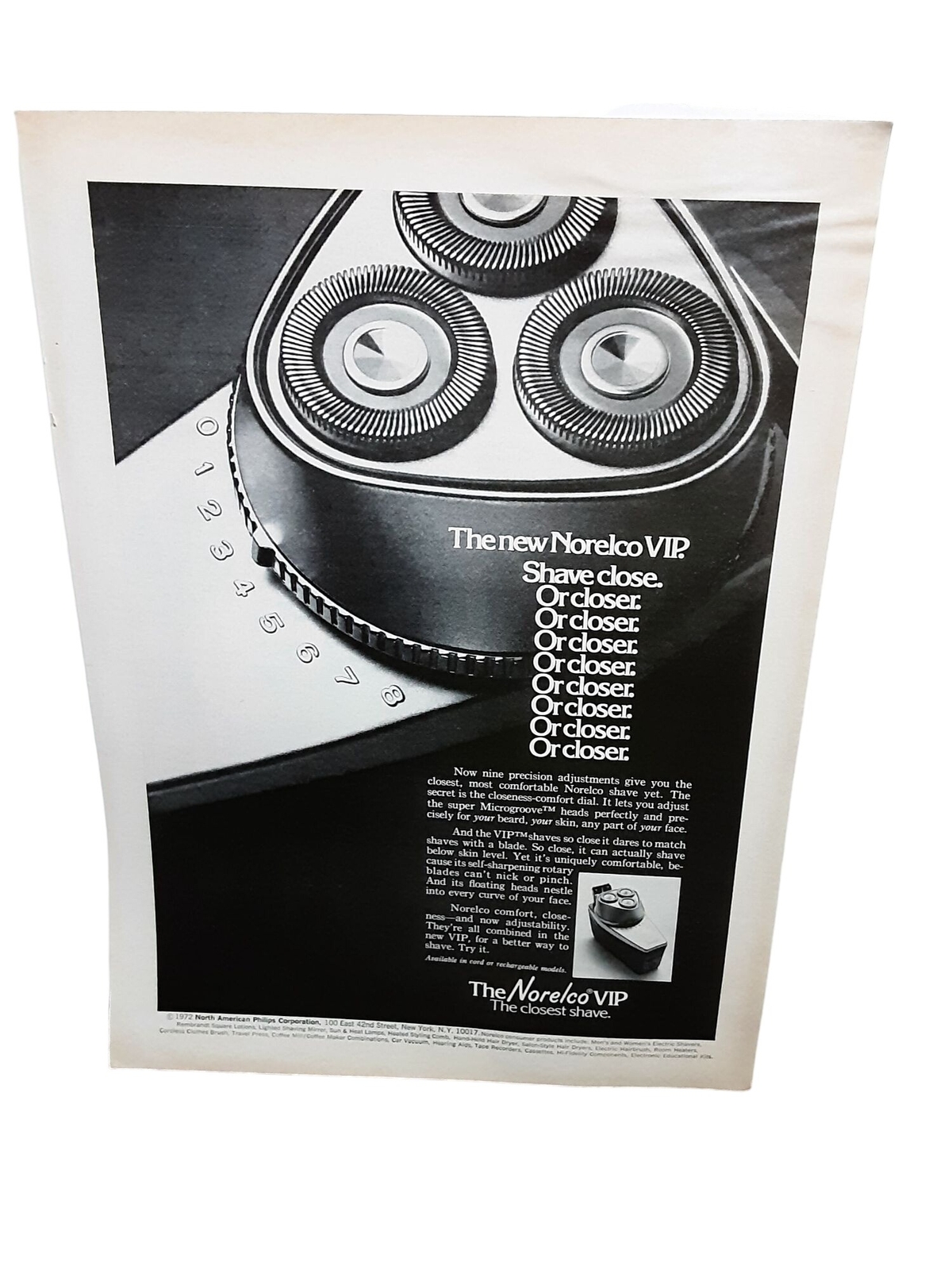 1972 Norelco VIP Shaver Original Print Ad