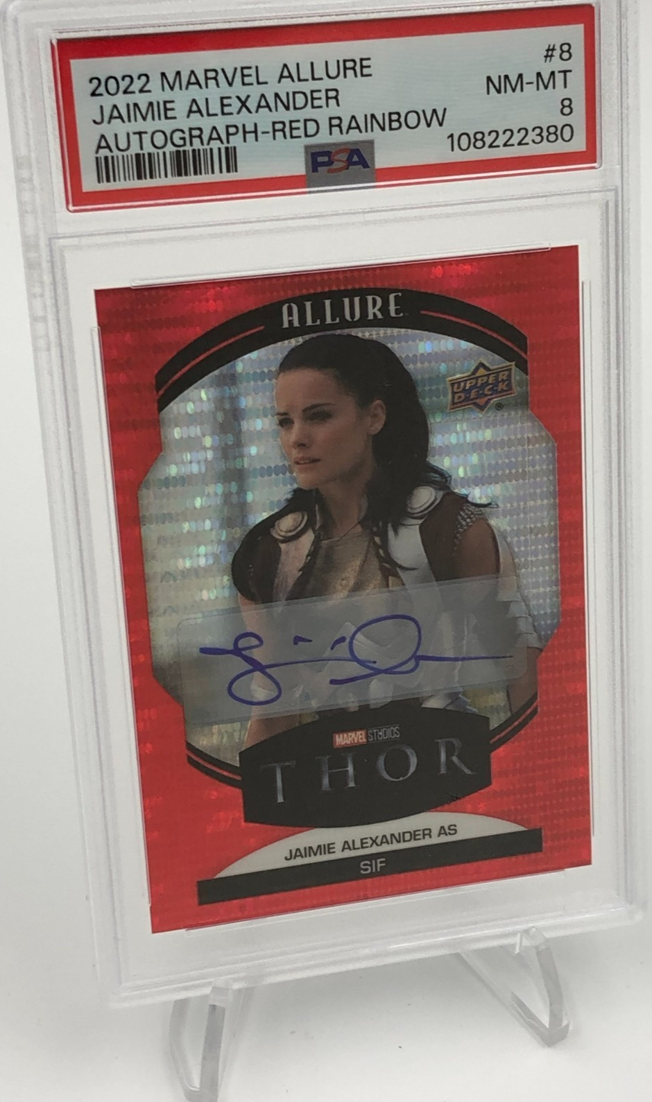 JAIMIE ALEXANDER AUTO card 2022 MARVEL ALLURE Signed THOR as SIF graded PSA 8