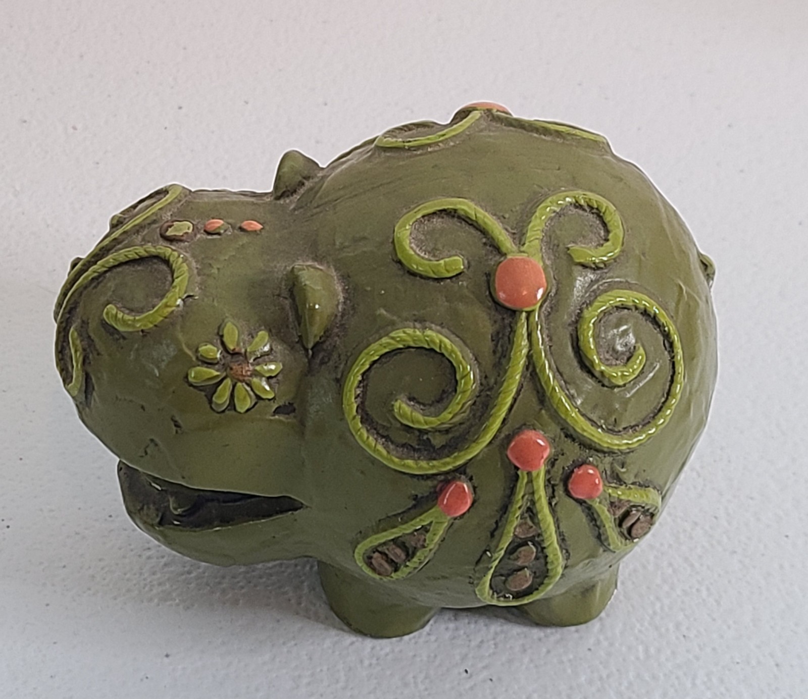 Fitz & Floyd Hippo Hippopotamus Paperweight Green Figurine 1970s Retro Vintage