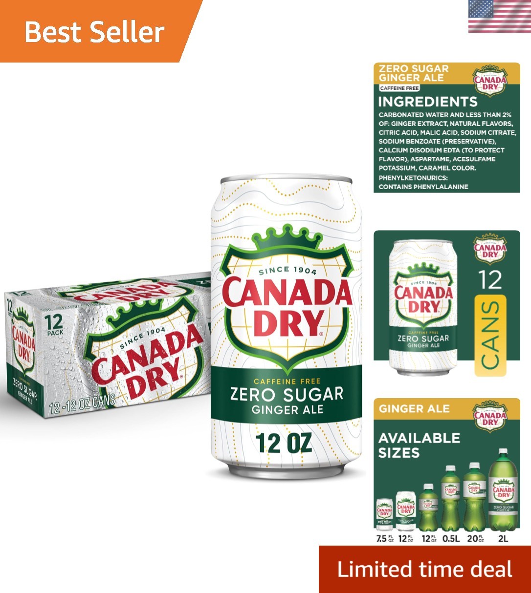 Ginger Ale Zero Sugar – 12-Fl Oz Cans, Perfect for Cocktails and Refreshing Sips