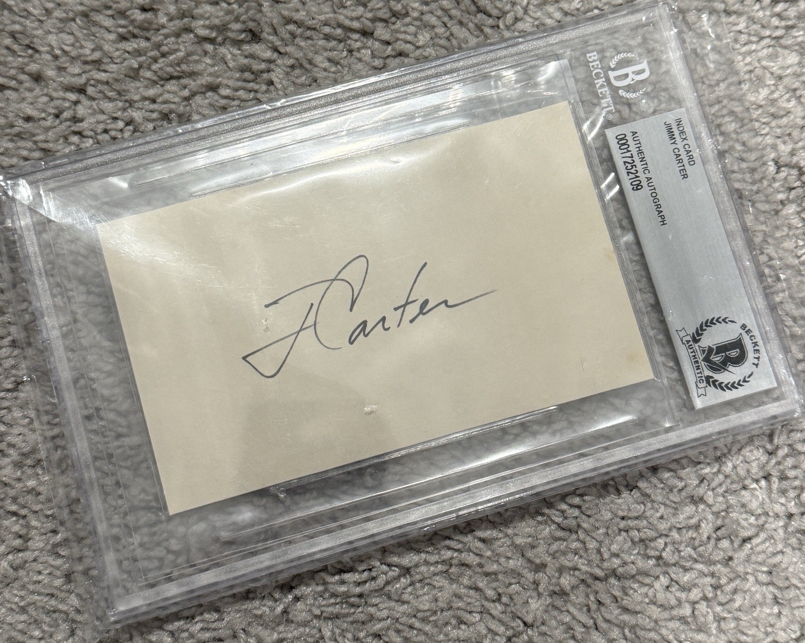 Jimmy Carter hand signed 3×5 Index Card President – Beckett slabbed