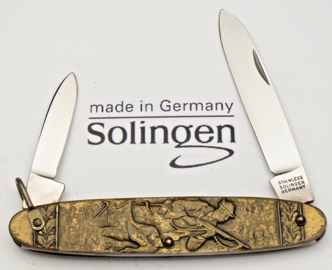 Vintage SOLINGEN GERMANY STAINLESS Cigar Penknife – Sculptured Brass Handles