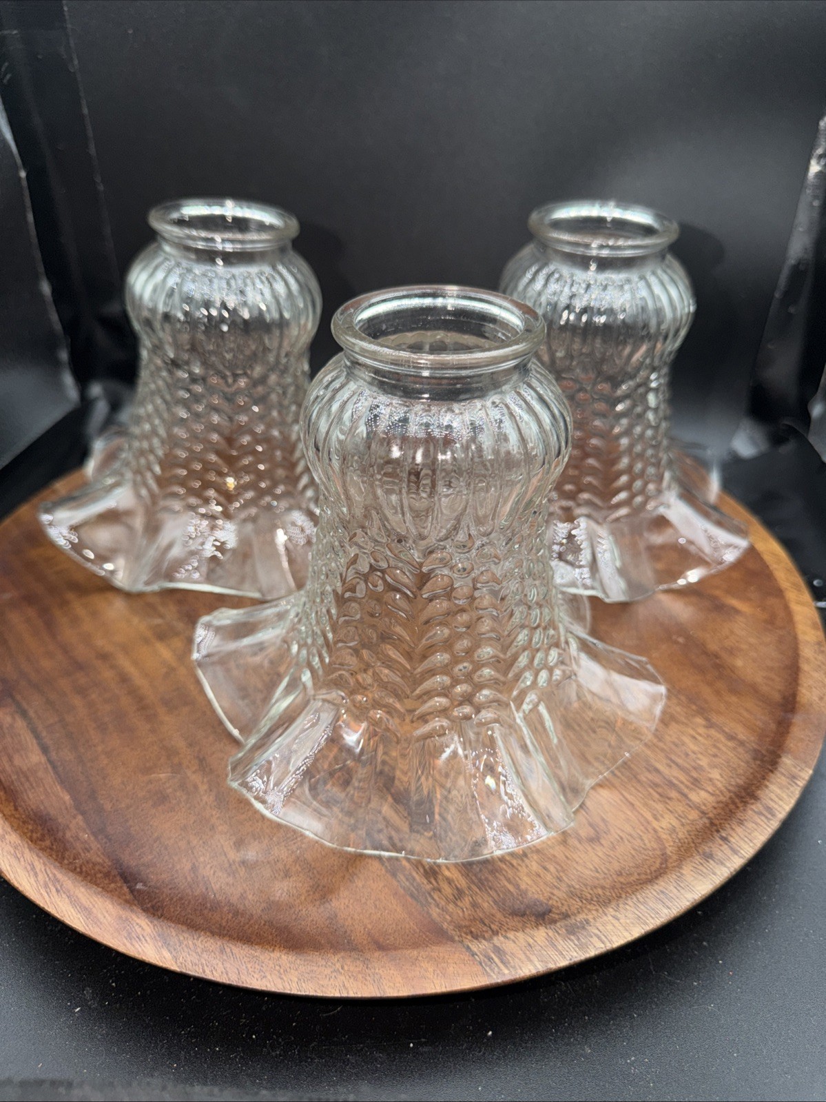 VTG Ruffled Lamp Shades Pressed Glass Replacement 1900s Mcm Art Deco 5”