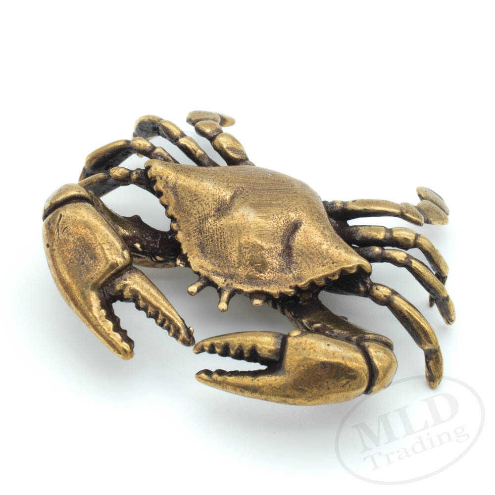 Mini Solid Brass Crab Figurine 1.85″ – Nautical Decor, Coastal Beach Accent