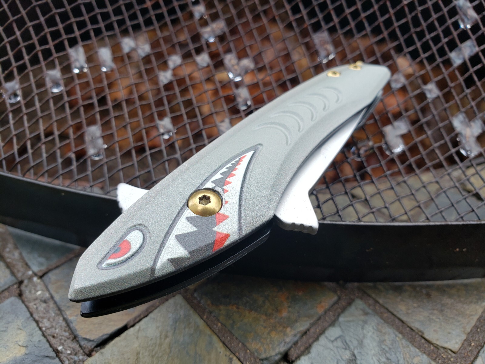Small Silver Gray Gold Shark Bomb Spring Assisted Pocket Knife EDC Guys Ladies