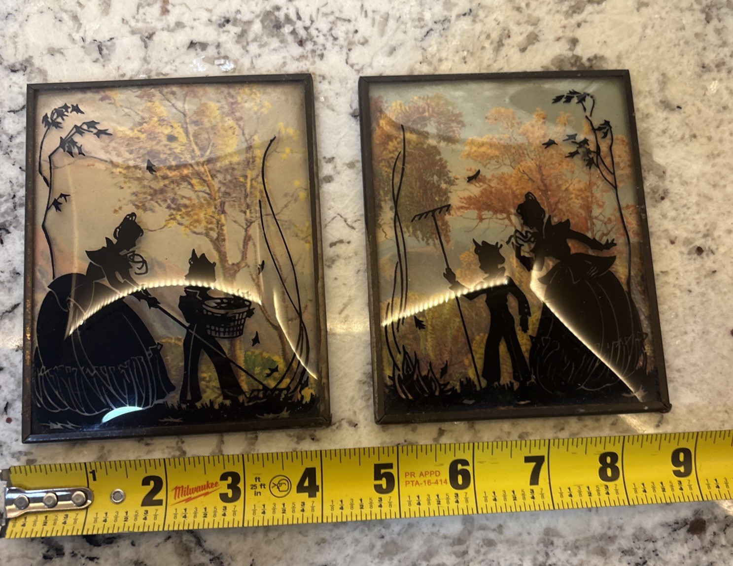 2 Vintage Convex Glass Reverse Painted Wall Art Victorian Lady Child Garden 4×5