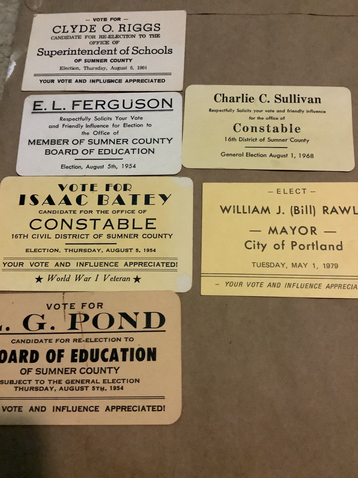 Sumner County Tennessee 6 1956 Election Vote For Cards