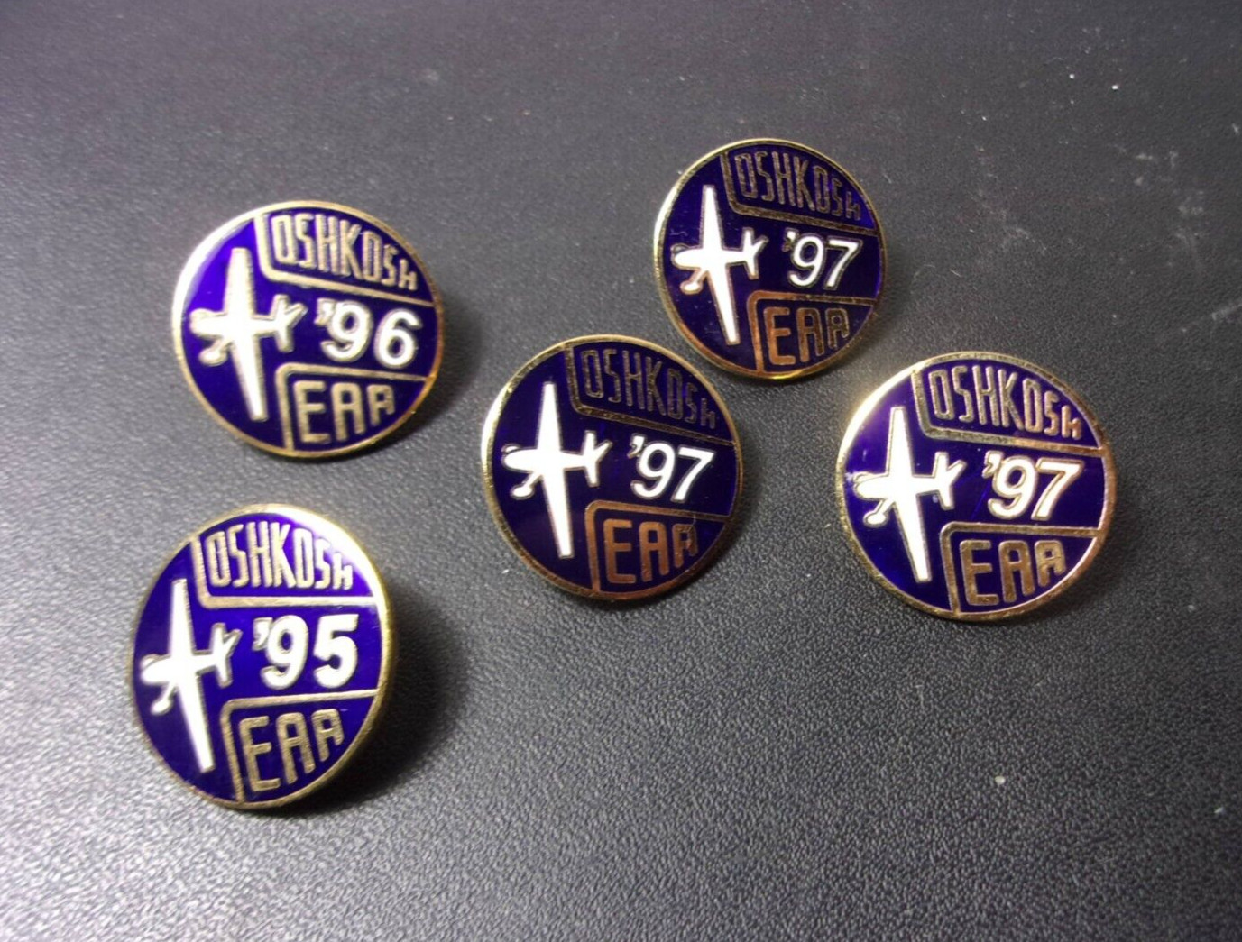 1995 1996 & 1997 Oshkosh Airshow EAA Lapel Pin Lot of 5 Aircraft Airshow