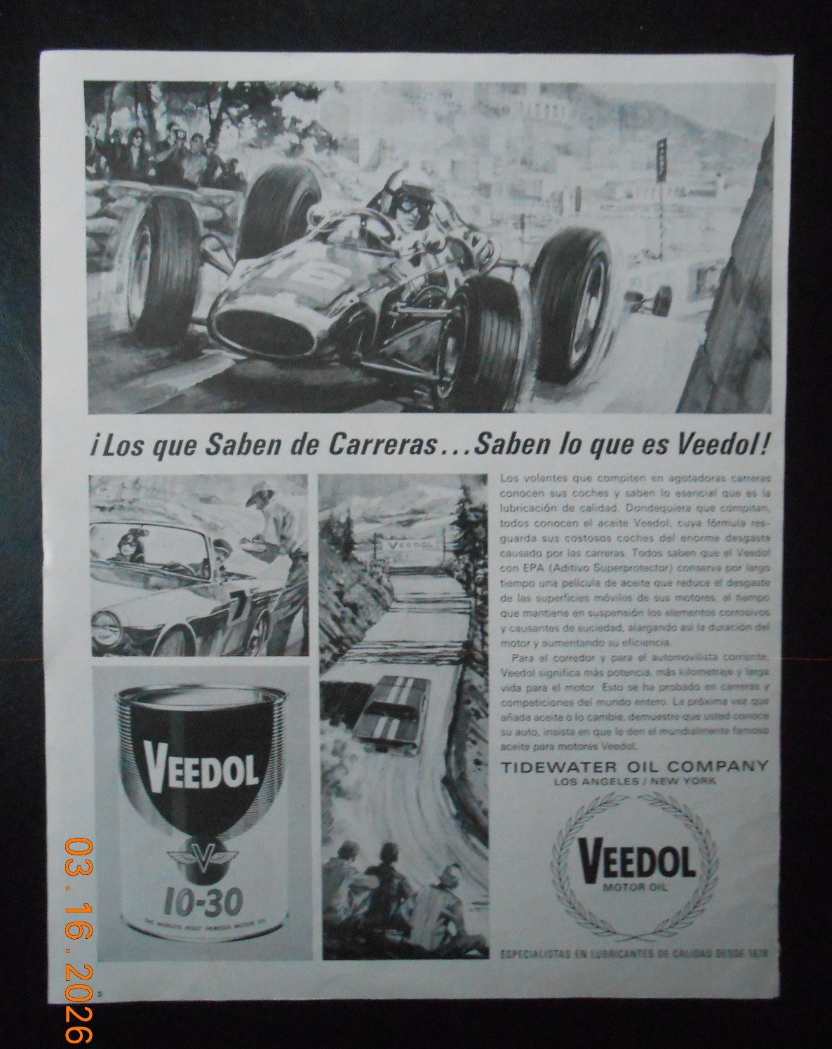 1967 Veedol Motor Oil Can Tidewater Oil Company Spanish AD F1 Racing SCCA ICI