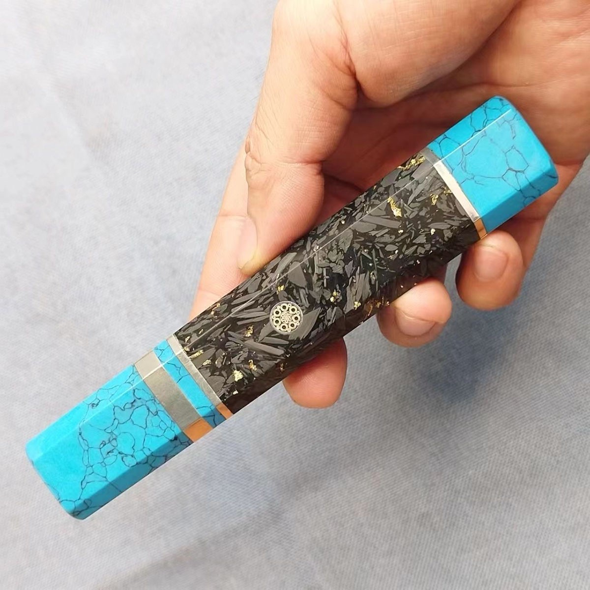 Japanese Style Octagonal Carbon fiber Turquoise Handle Making Chief Knife Diy