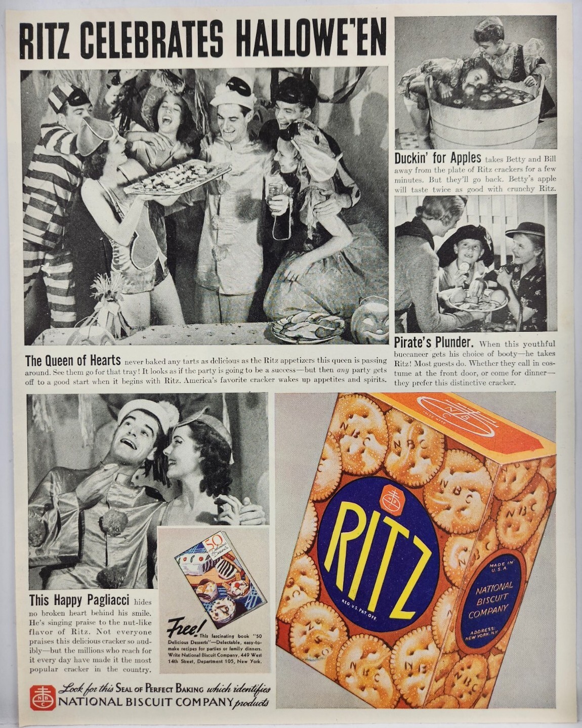 1937 Ritz Crackers Halloween National Biscuit Original Print Ad Life Magazine