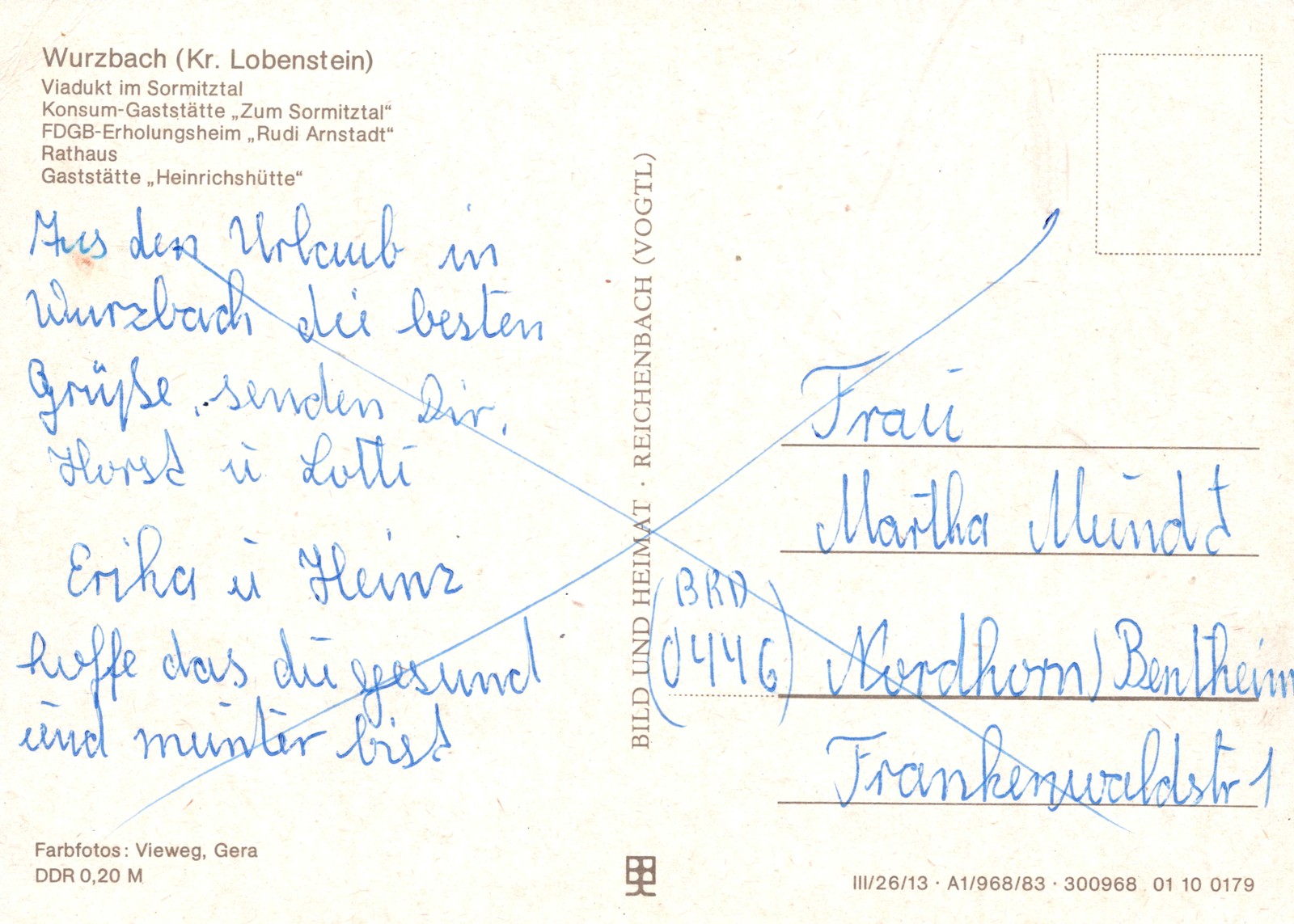 Vintage Postcard Wurzbach Thuringia Multi-View DDR Unused