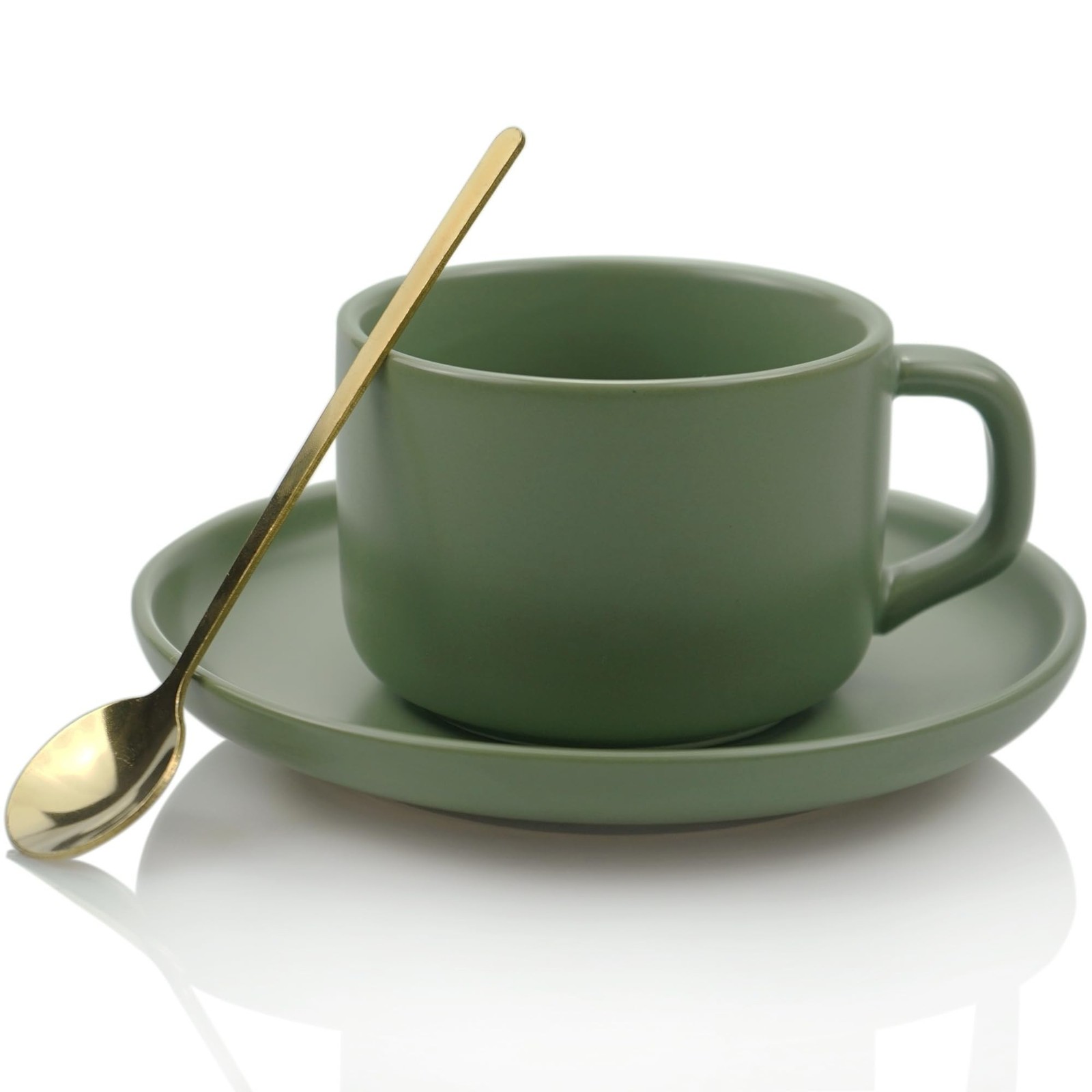 6 Ounce Porcelain Coffee Cups with Saucer and Spoon for Espresso, Latte, Capp…