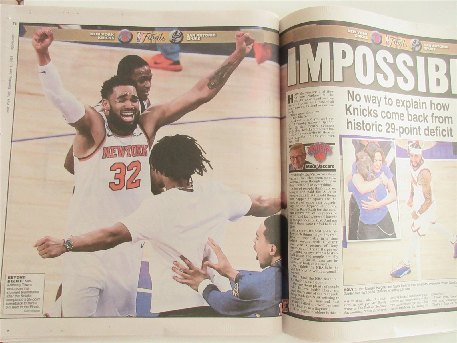 NY KNICKS OMG! NBA FINALS GAME 4 TIP WIN New York Post Newspaper 6/11/26