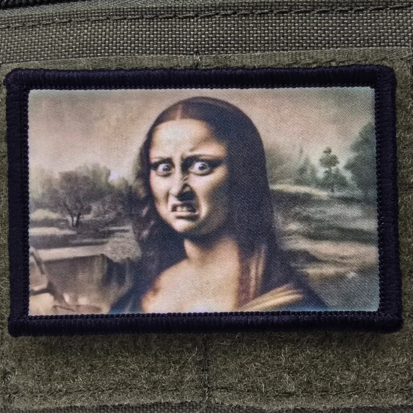 Mona Lisa Cringe Patch Moral Tactical Meme Military USA Hook & Loop 3×2
