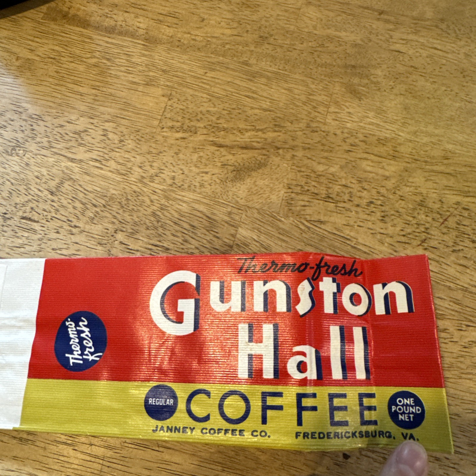 VTG 1940’s Gunston Hall coffee bag NEW empty Janney Coffee advertising