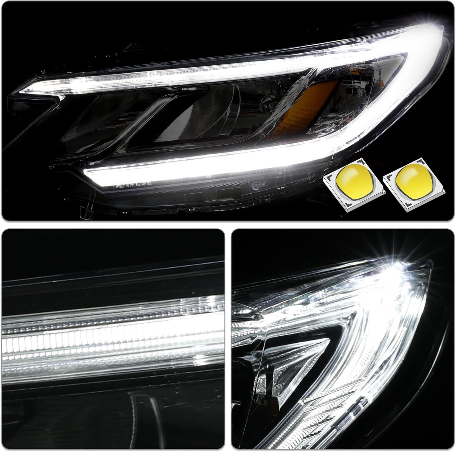 -For 2015 2016 Honda CRV [Halogen Type W/Led DRL] Headlight Assembly | Black Amb