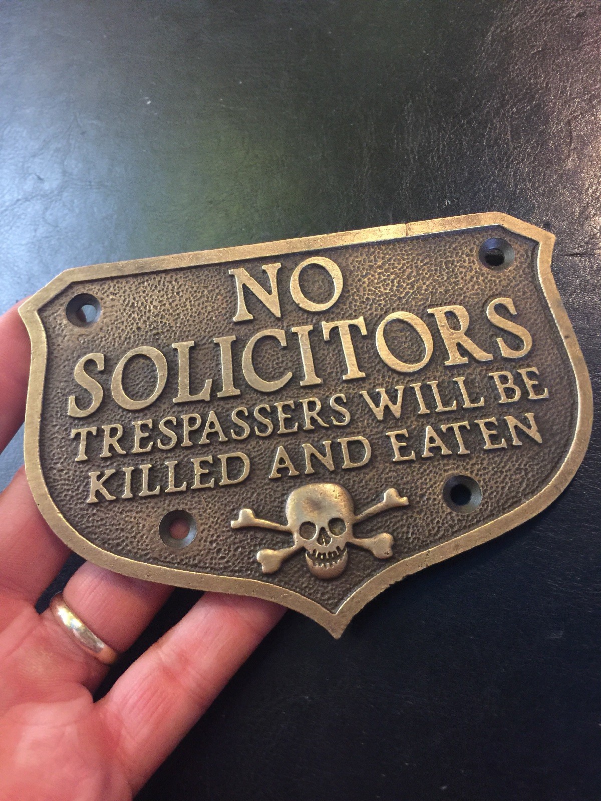 No Solicitors Sign Plaque No Trespassing Killed Plaque Solid Brass Metal GIFT