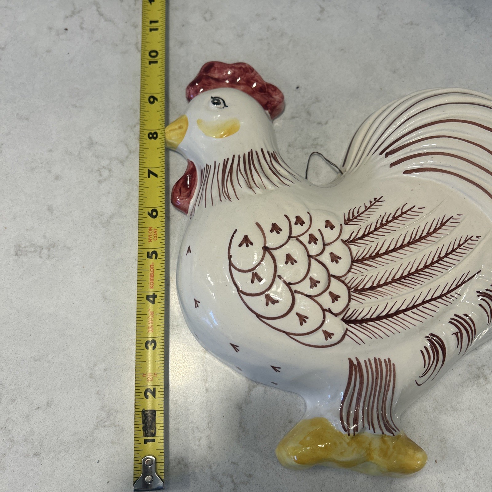Italian Ceramic 3D Rooster 9” Wall Hanging Hand Painted Italy Farm Decor Kitchen