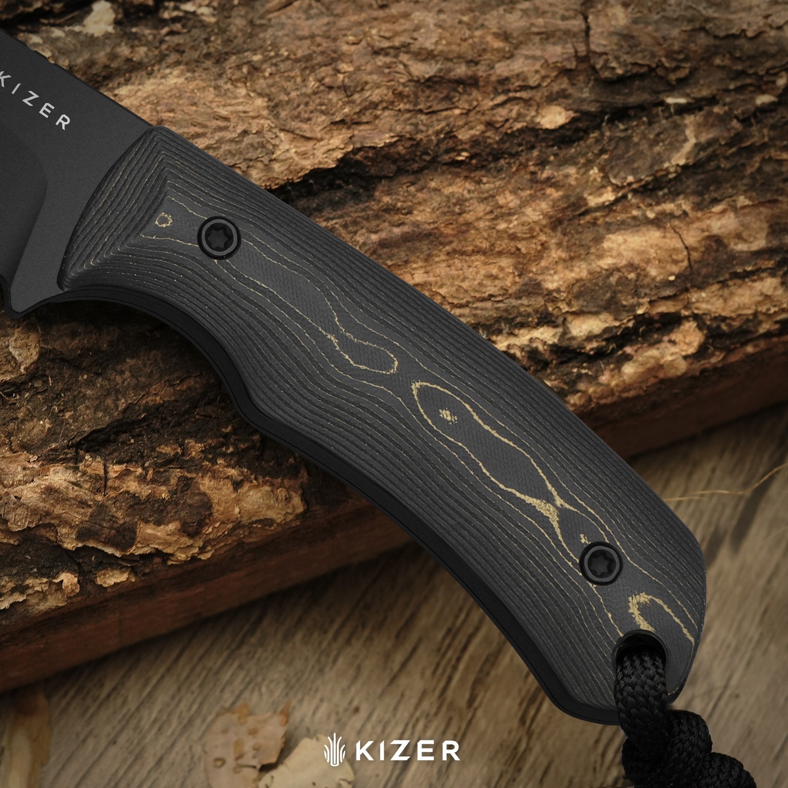 Kizer Field Mous Fixed Knife CPM 3V Blade FatCarbon Camo Handle + Sheath 1135A1