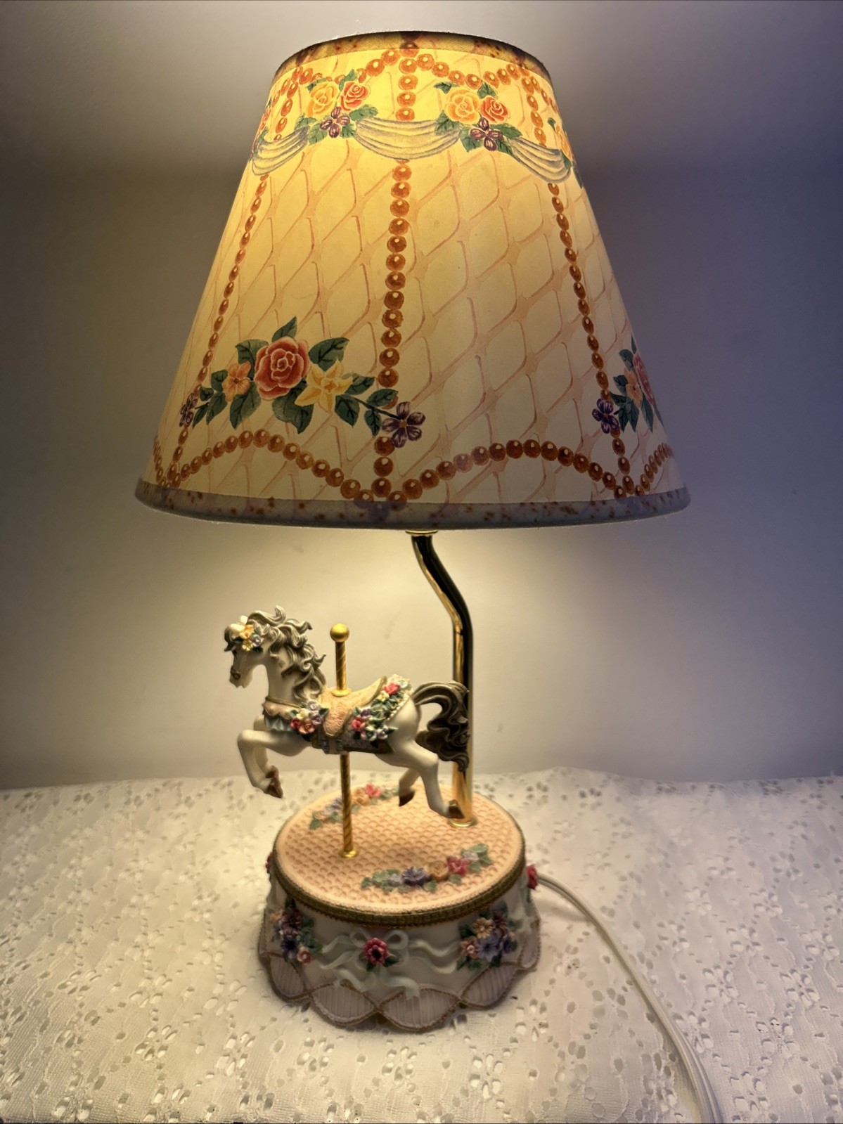 Vintage House Of Lloyds Carousel Horse Lamp With Shade Works Flowers 14” Nursery