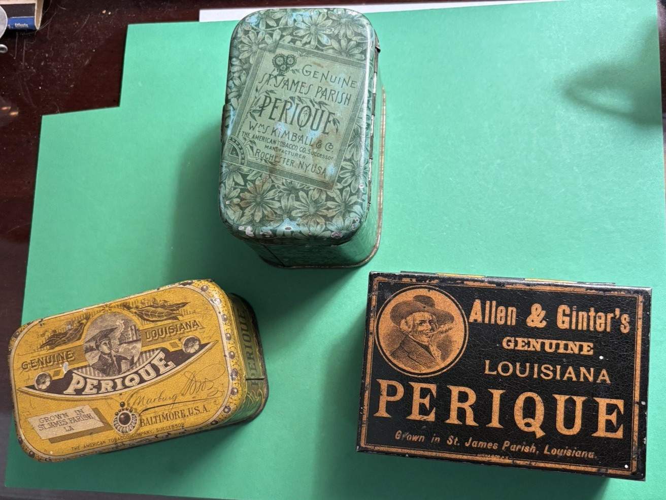 3 1890’s early 1900’s Louisiana Perique St. James Parish Tobacco Tins A&G Kimbal