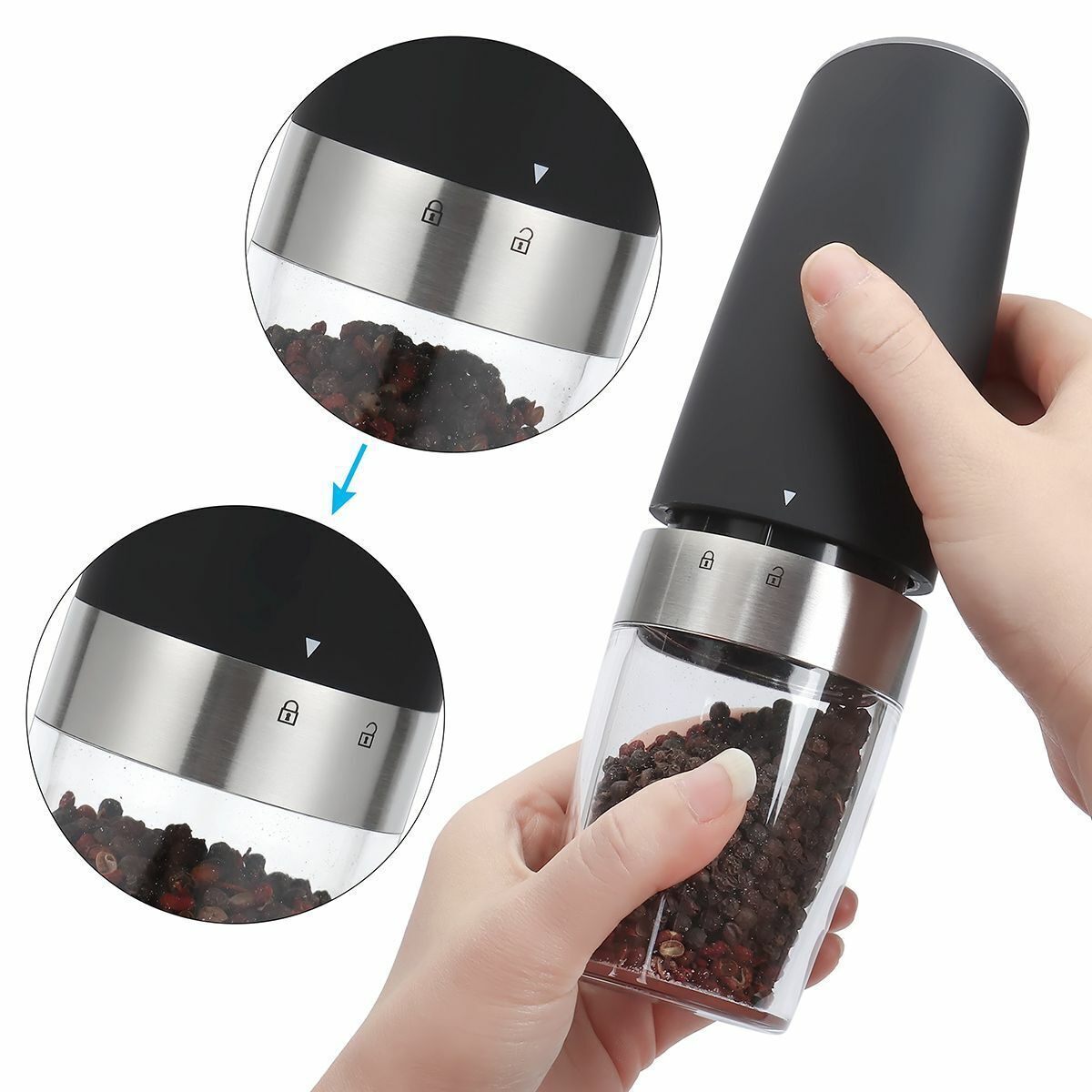 Automatic Gravity Electric Salt Pepper Grinder LED Adjustable Coarseness New