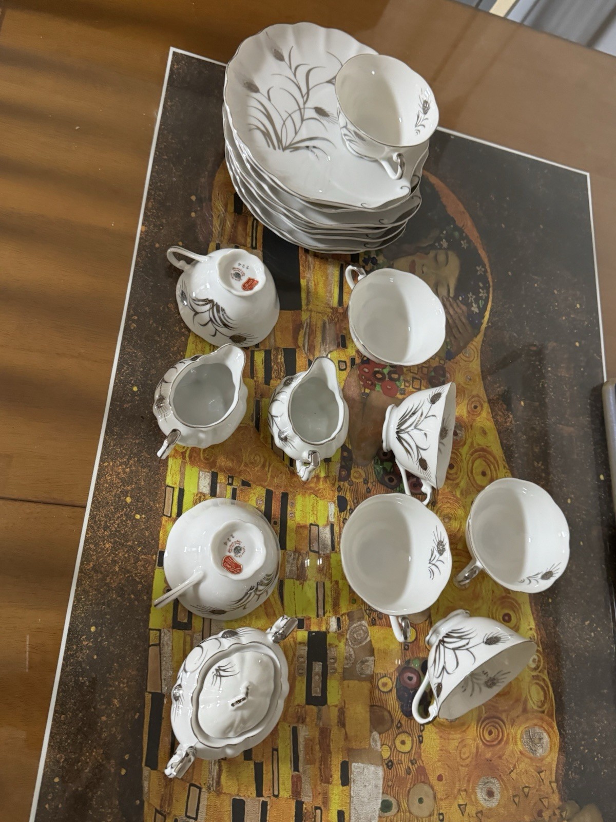 Lefton China Porcelain Vintage 6 Lunch Plates and cups, 2 creamers, 1 sugar bowl