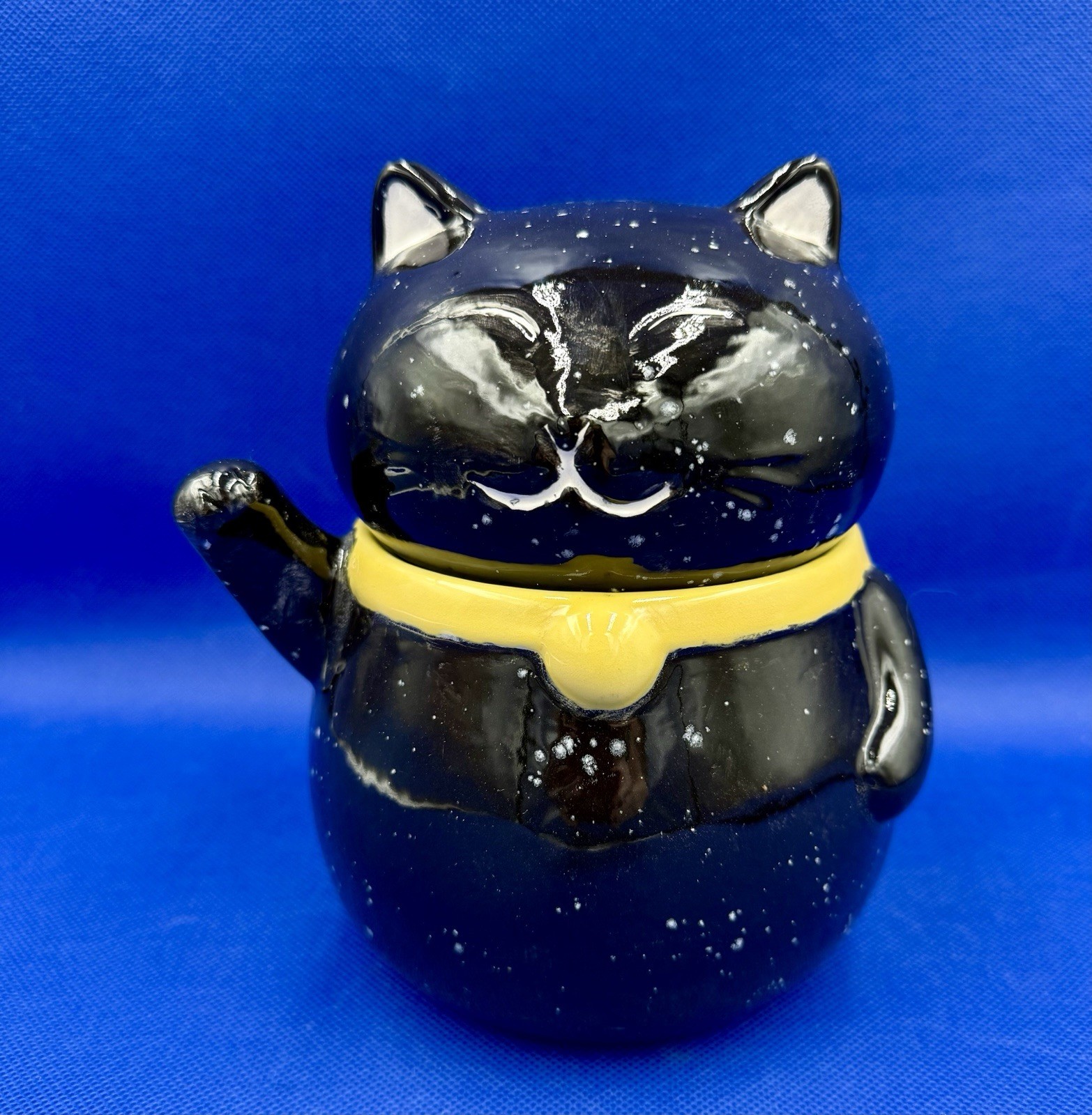 Black Lucky Cat Ceramic Canister Treat Jar Sm Cookie Jar Handmade Handpainted