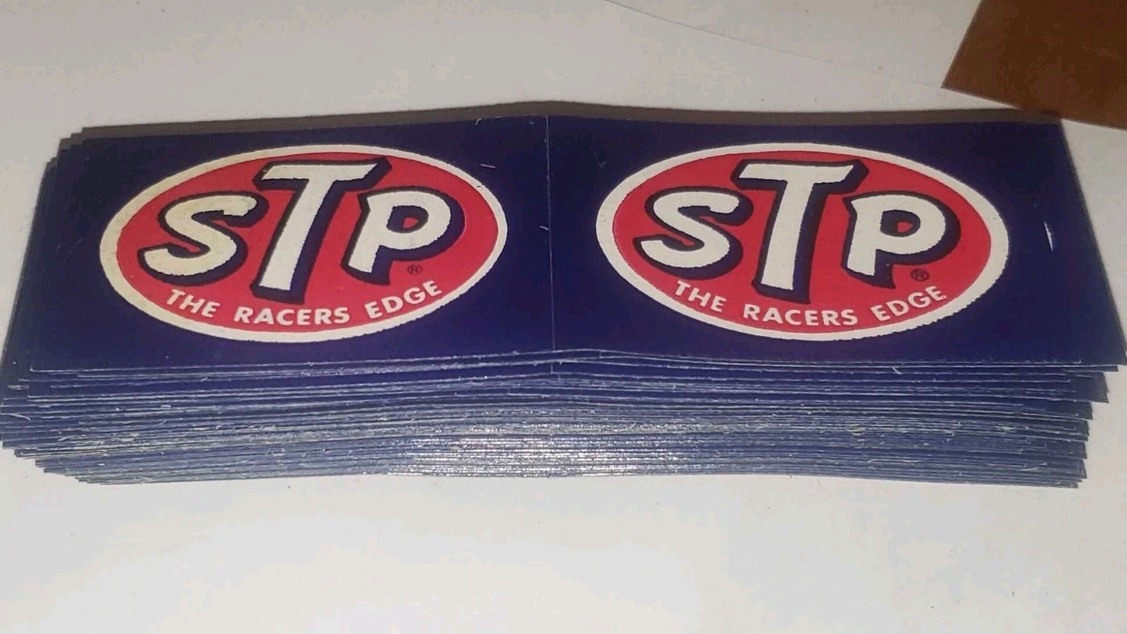 (2) Vintage STP “The Racer’s Edge” Paper-Backed Stickers – Small 1.5 X 2.25