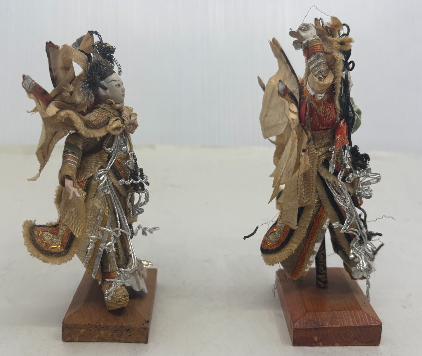 2 Chinese Opera Dolls Mixed Materials Ornate by Chongqing Ying Factory 5.25in H