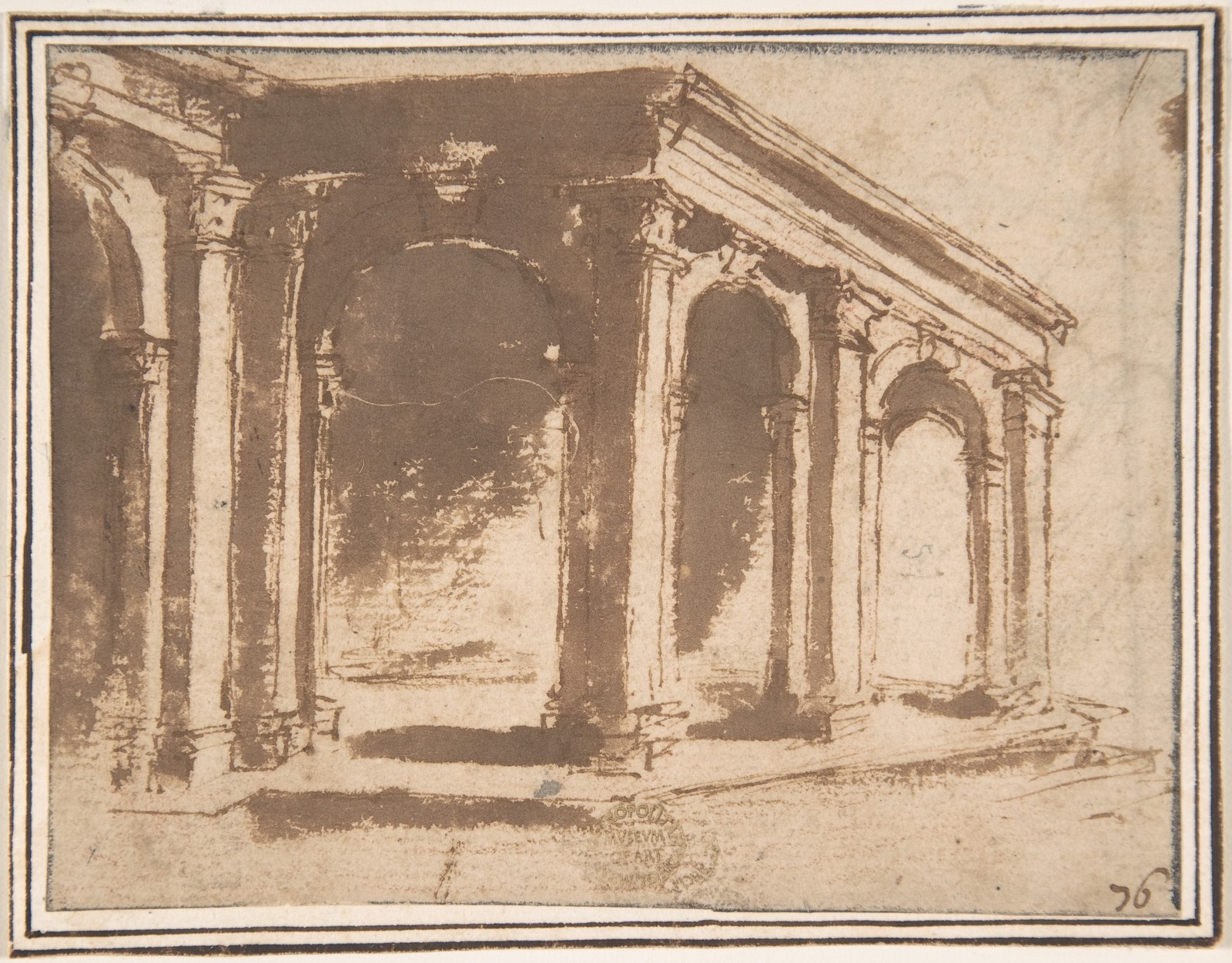 Italian Roman-Bolognese Loggia 17th Century Vintage Architecture Photo Reprint W