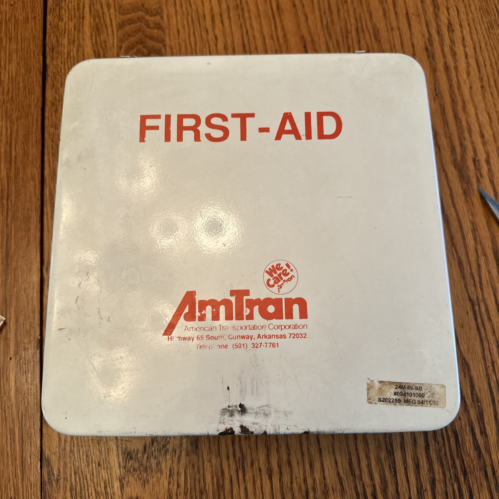 Vintage commercial First Aid Kit Amtran Filled With Contents Metal Box