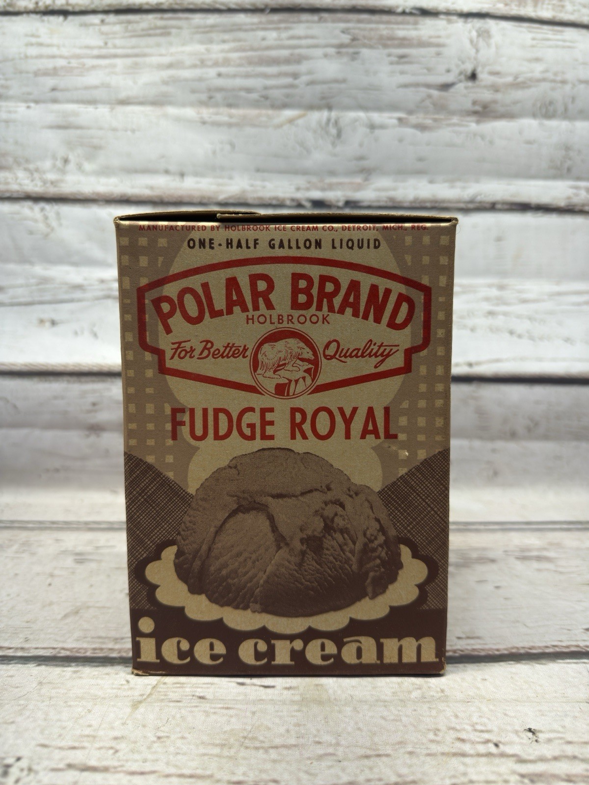 VTG Polar Brand Fudge Royal Ice Cream One Gallon Holbrook Co 1 Gallon Container