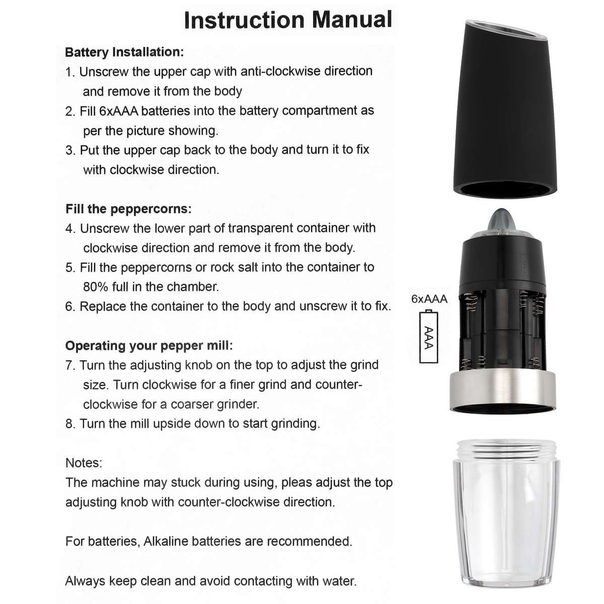 Automatic Gravity Electric Salt Pepper Grinder LED Adjustable Coarseness US
