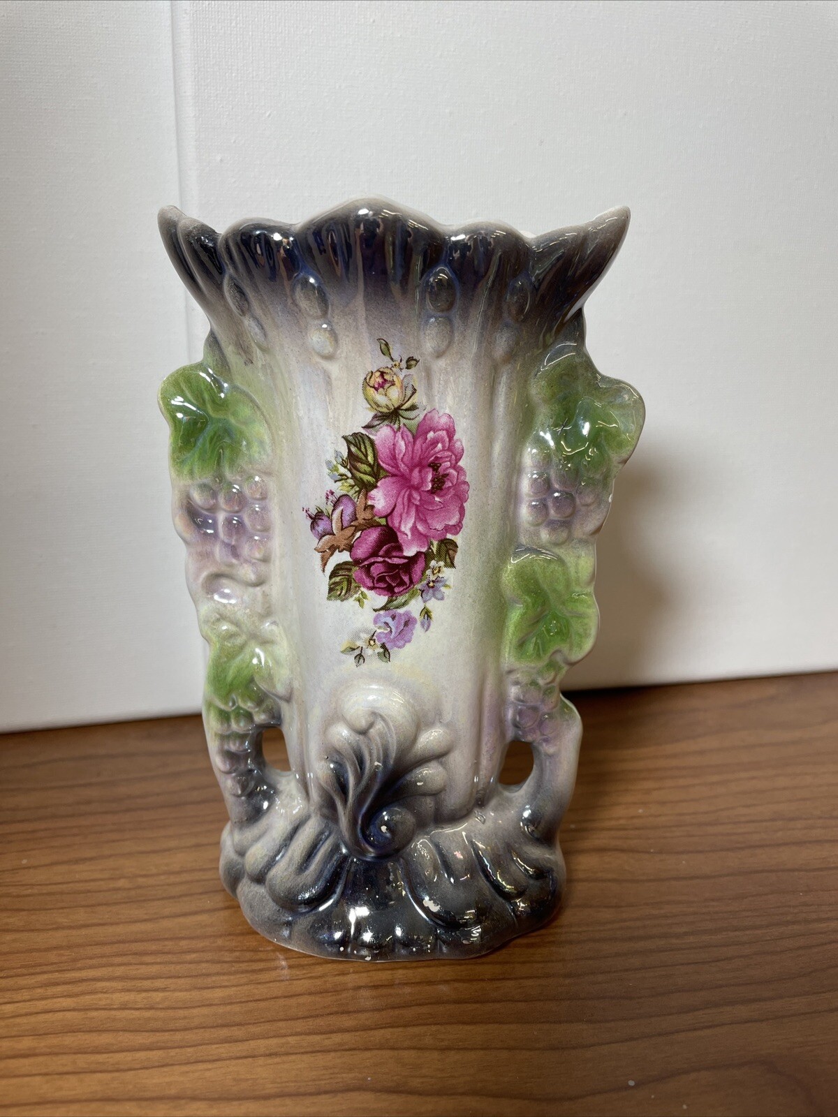 Vintage Lusterware Floral Patten Vase 6″ Multi Colored Mid Century Home Decor