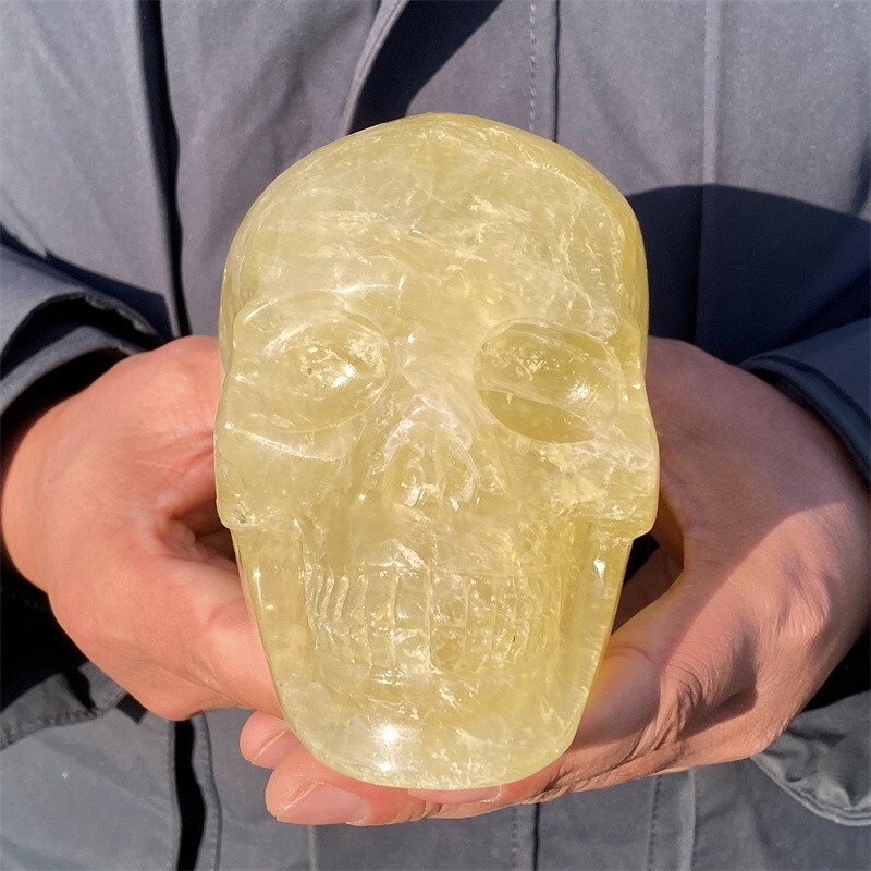2.86LB Naturalcitrne Quartz hand Carved skull crystal Reiki healing